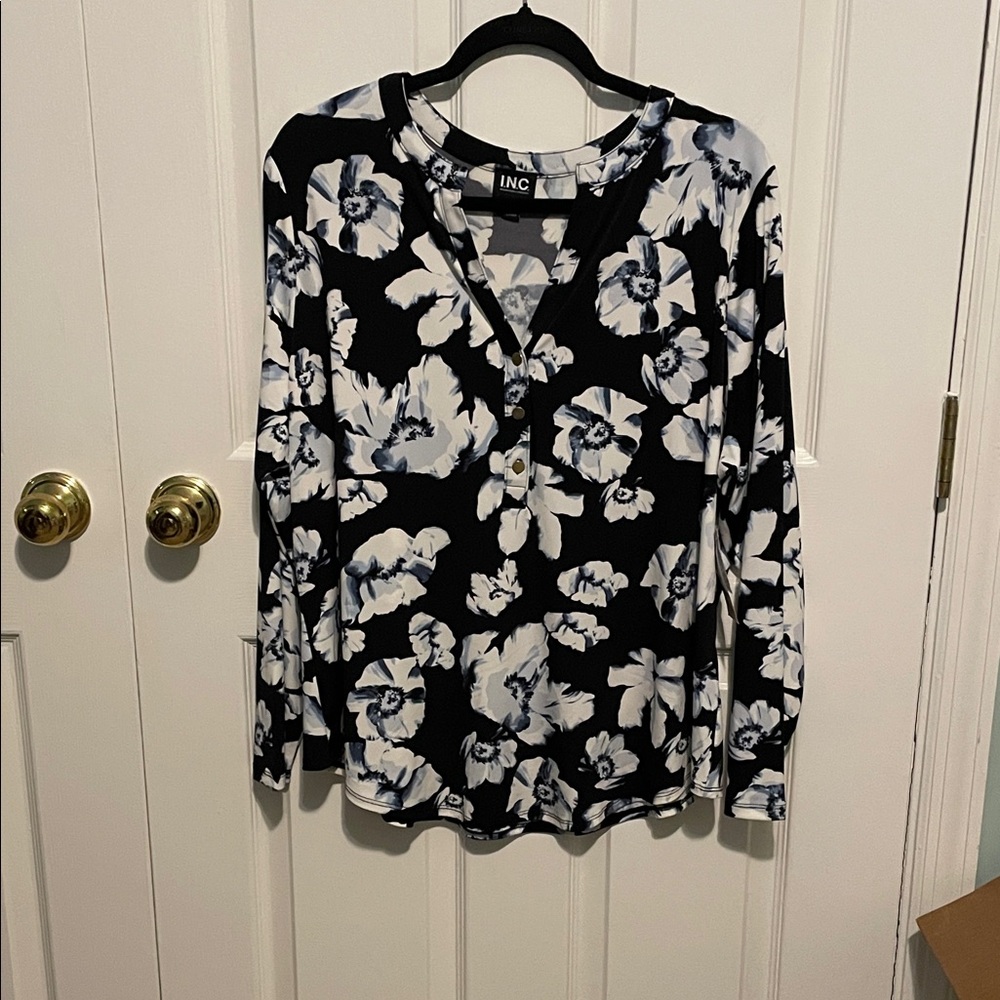 INC International Concepts Monochrome Floral Blouse